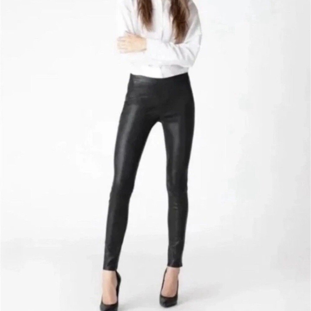 Maje Smarto French Lamb Leather Black Ankle Zip Leggings Size 34 US 2 (XS) NWT